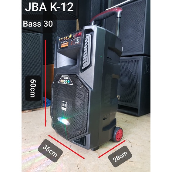 Loa kéo Karaoke Bluetooth JBA K-12: Bass 30, có đèn LED cảm ứng, Có 2 Micro không dây đi kèm