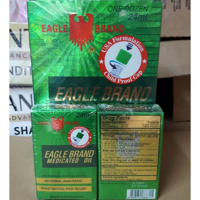 Dầu gió xanh con ó Eagle Brand Medicated Oil 24ml 2 Nắp của Mỹ