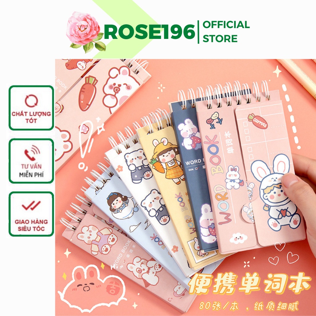 Sổ tay cute 80 trang học từ vựng ngoại ngữ ROSE196, Sổ ghi chú nhiều mẫu xinh xắn