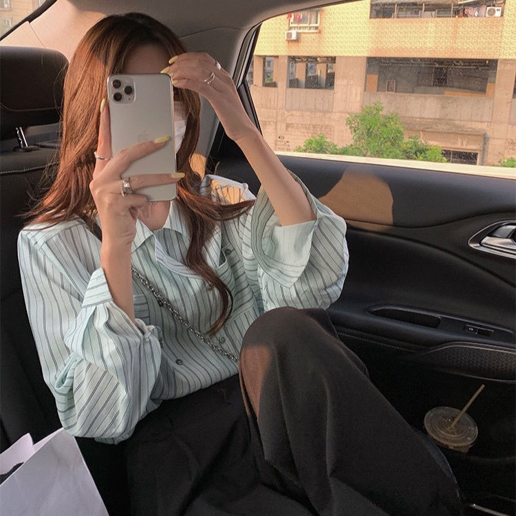 Áo Sơ Mi Dài Tay Chống Nắng Họa Tiết Sọc Thời Trang Dành Cho Nữ