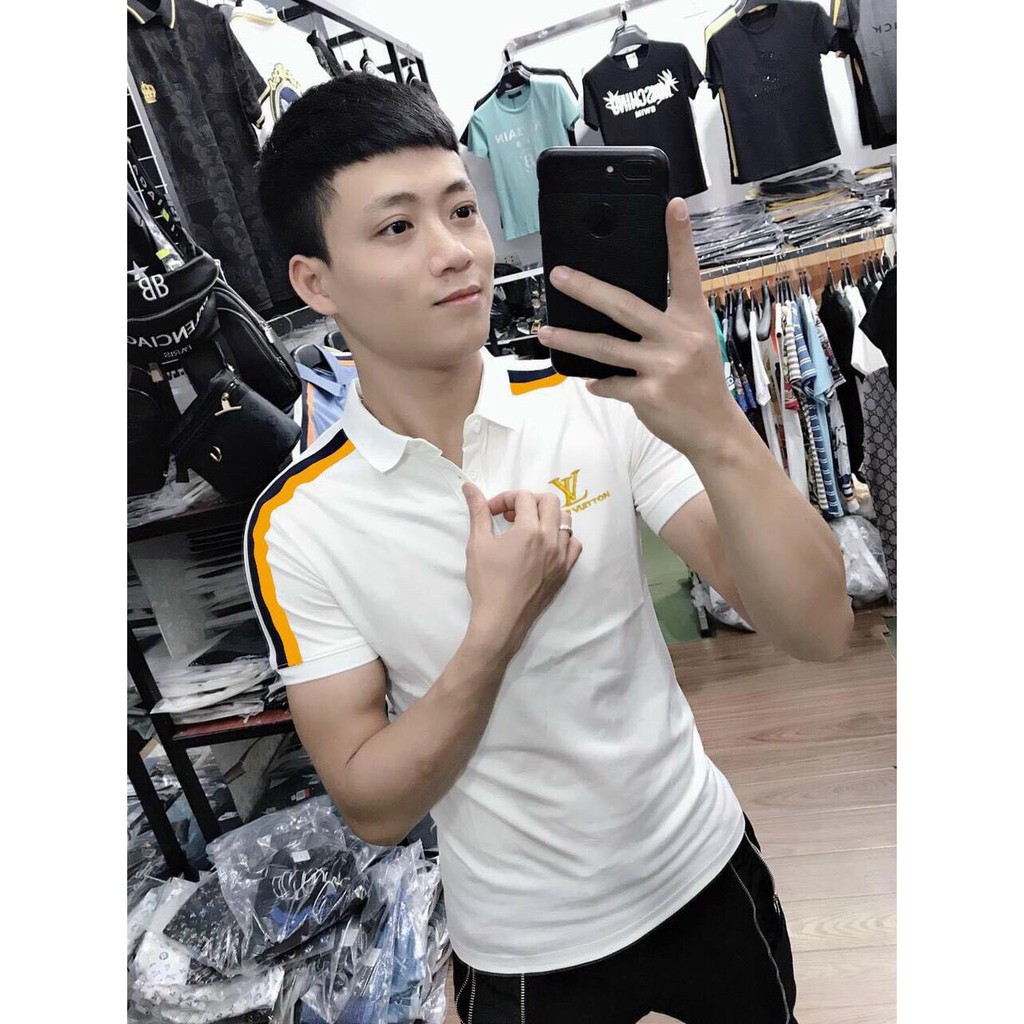 áo phông nam cổ bẻ, Áo Polo, áo phông nam cổ bẻ ngắn tay phối kẻ dọc thân áootton cao cấp