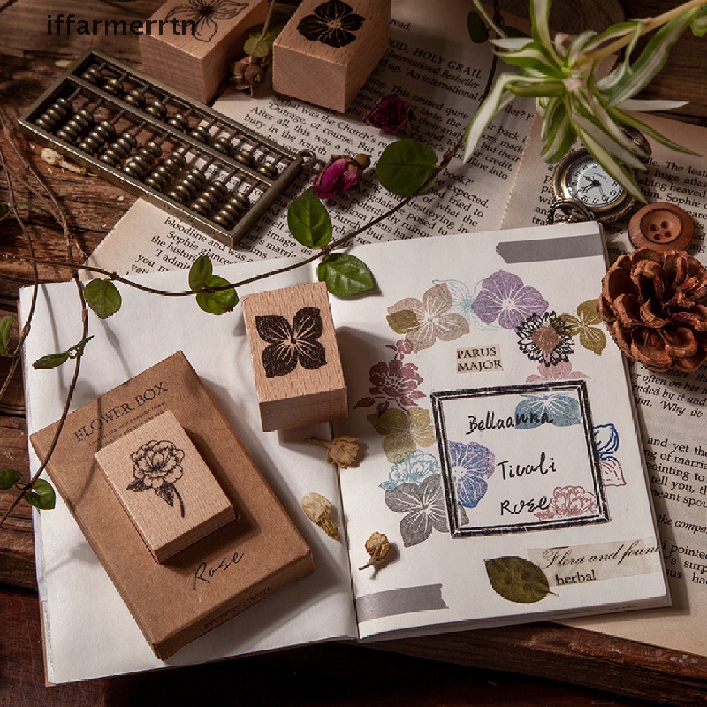 {iffarmerrtn} Vintage Plant Flowers Wooden Stamp DIY Scrapbook Wedding Postcards Rubber Stamps hye