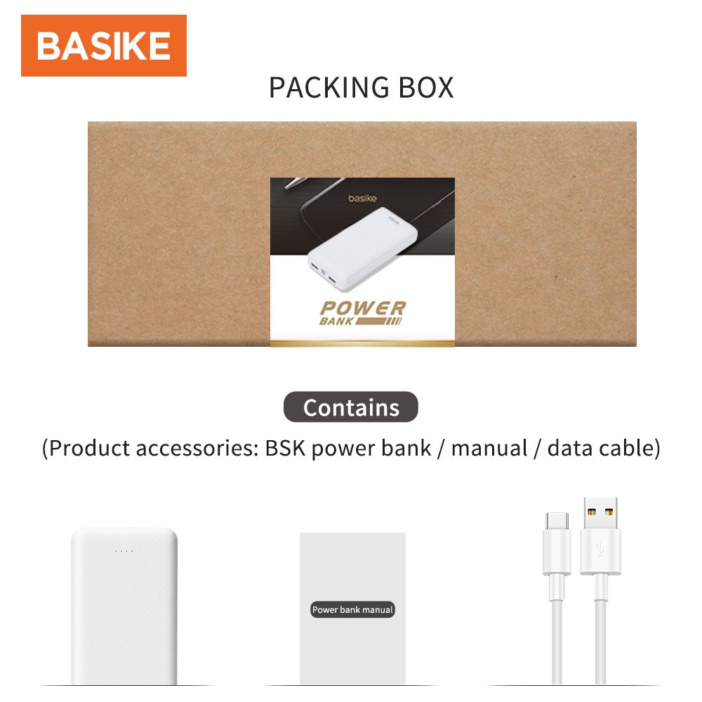 Cục sạc dự phòng BASIKE BSK-PT606 2 cổng USB dung lượng pin 20000mAh tiện dụng