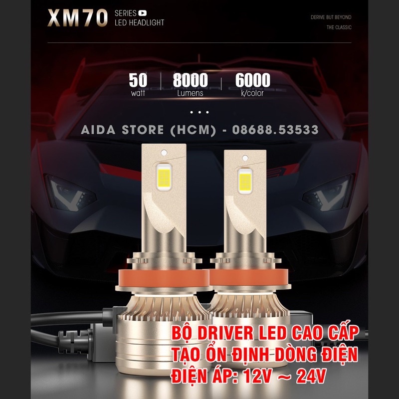 Đèn pha XM70 Led trắng 12v chân H4 cho xe máy-ôtô