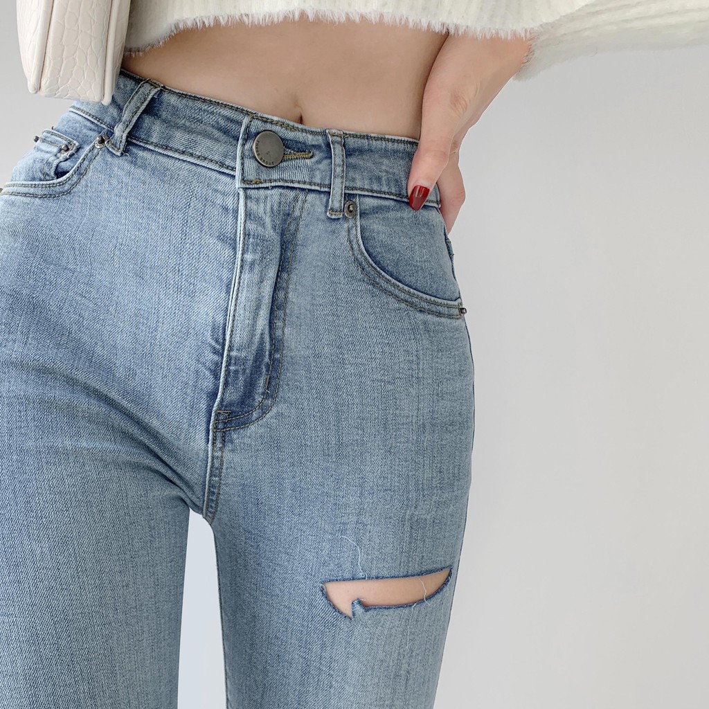 Zhou Jieqiong with hole jeans women slim hip leggings 2021 spring new pencil pants