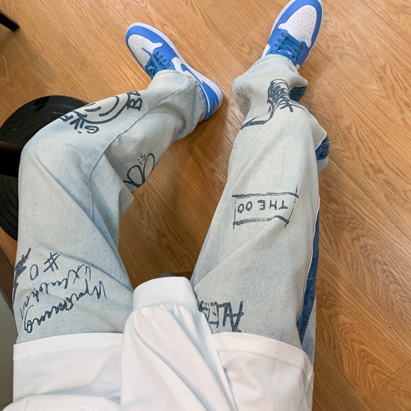 Quần jean ống rộng phong cách hip hop Hàn Quốc cho nam