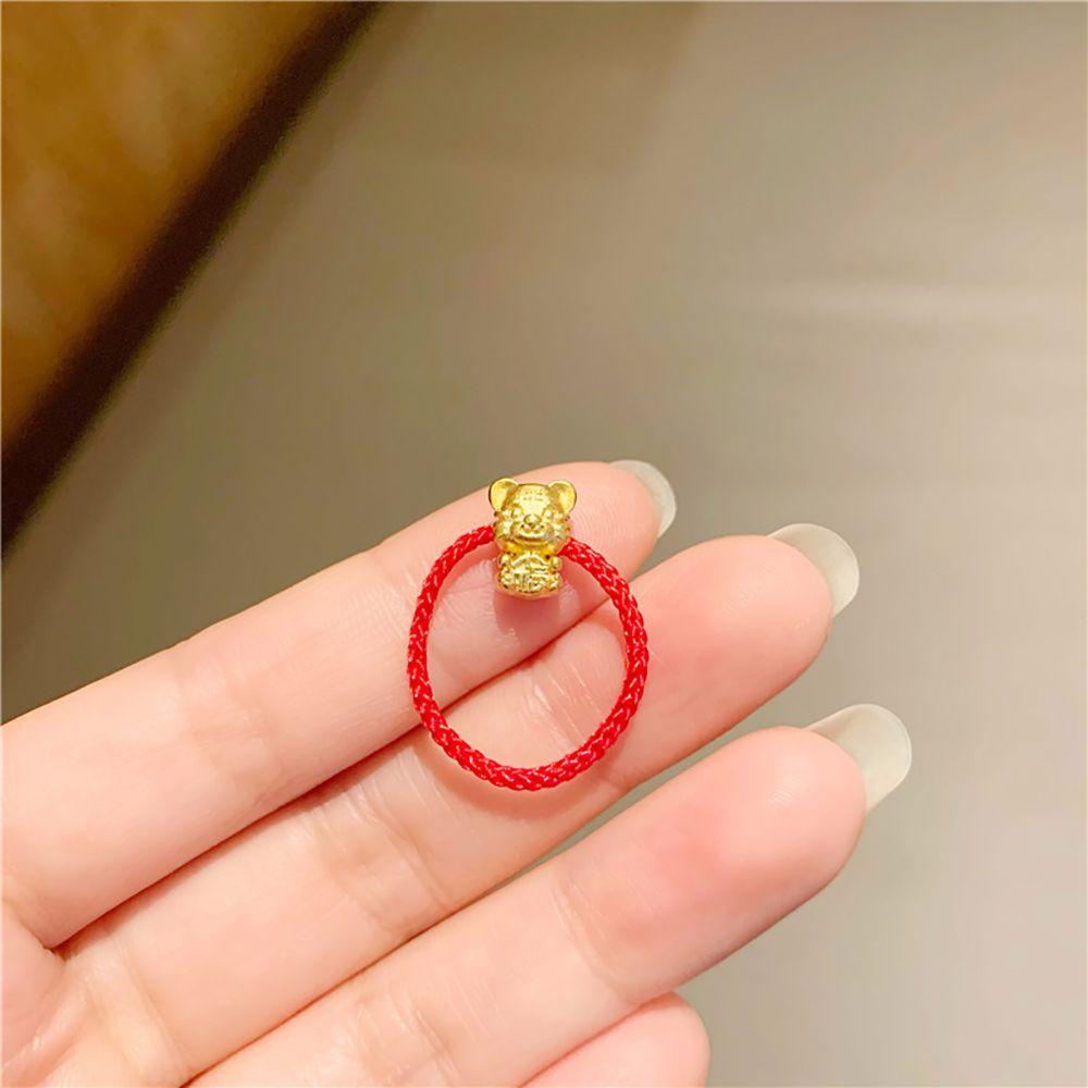 Mocho Nhẫn Hình Con Hổ Phối Dây Đỏ Đen Phong Cách Trung Hoa Cá Tính Cho Nữ