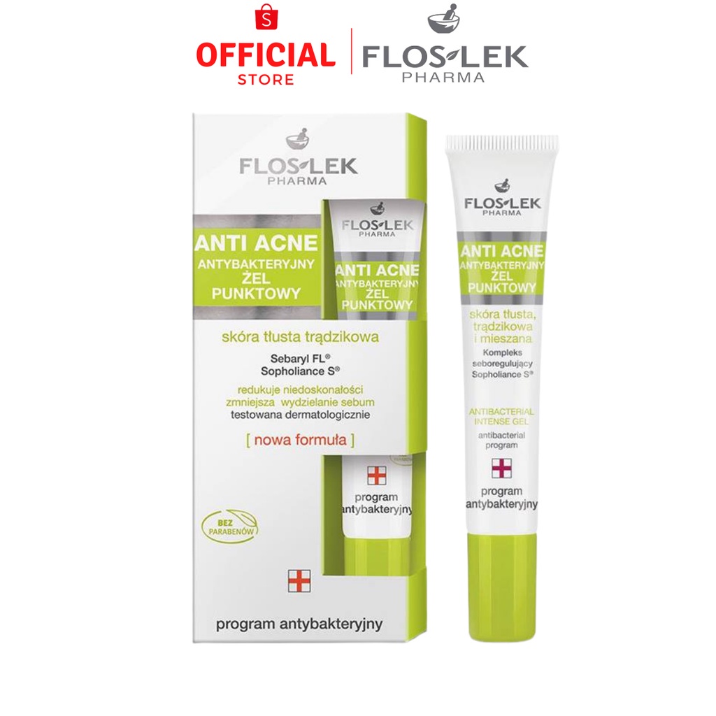 Gel giảm mụn Floslek Pharma Antibacterial Intense Gel 20ml [Nhập Khẩu Chính Hãng]