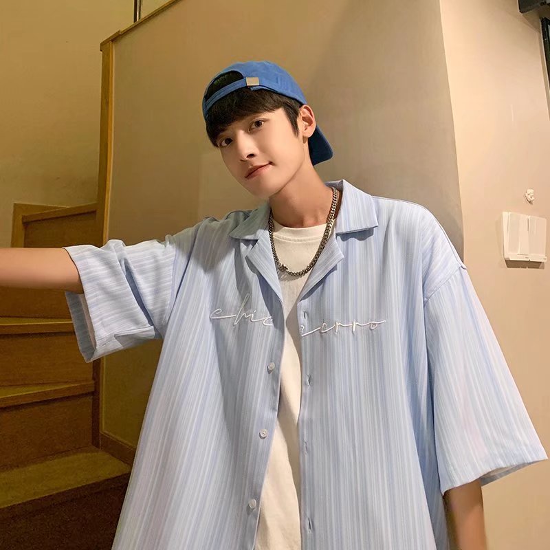 Áo sơ mi ngắn tay dáng rộng hoa văn kẻ sọc phong cách hàn quốc thời trang dành cho nam  thời trang nam áo dài tay unisex from rộng fashion  áo sơ mi nam dài tay retro tình nhân