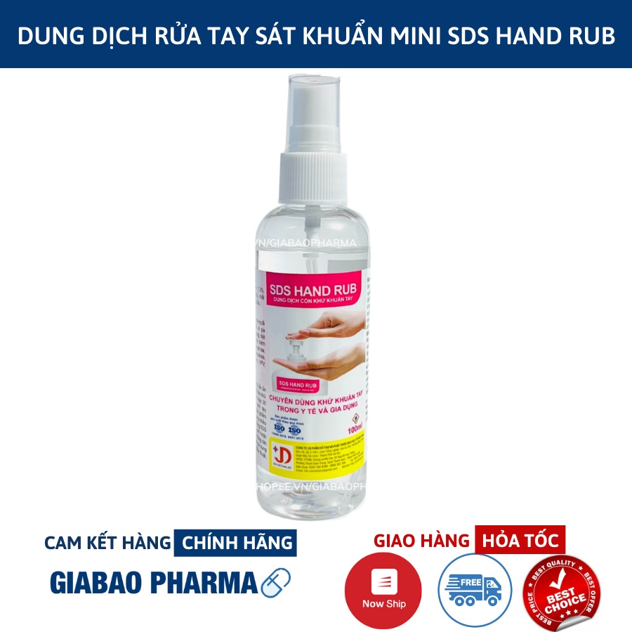 Chai xịt khuẩn, dung dịch rửa tay sát khuẩn mini SDS hand rub (Chai 100ml)