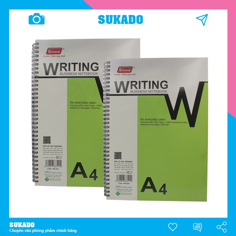 Sổ lò xo A4 200 trang Pgrand  kẻ ngang - Sổ ghi chép tiện lợi SUKADO