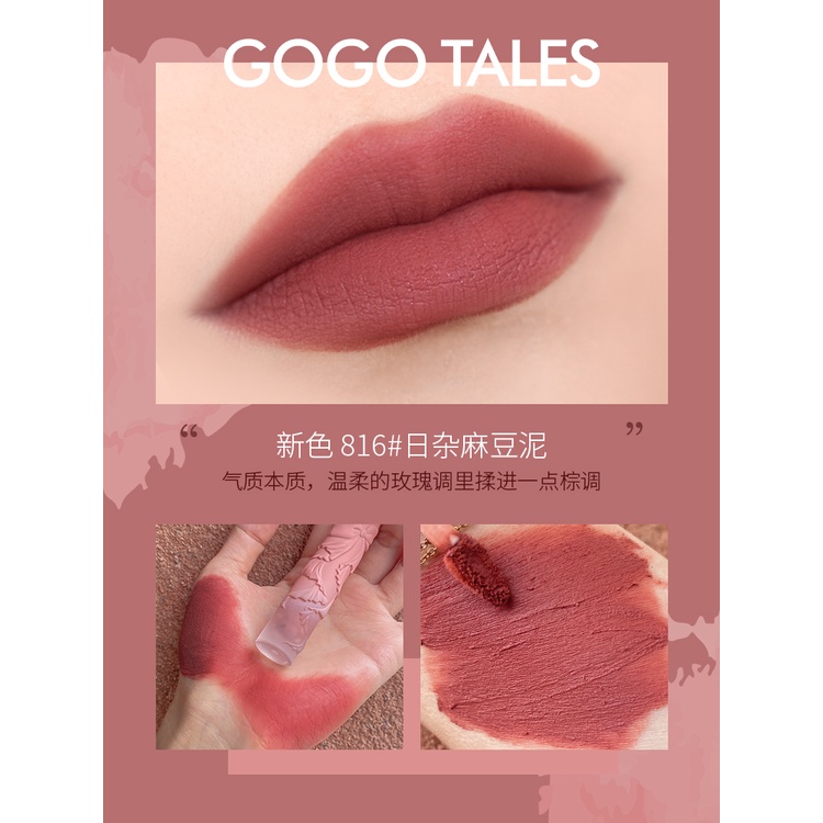 Son kem bùn GOGO TALES nơ hồng mềm mướt mịn lì Dusk Pink Fog Lip Puree lâu trôi hot trend Gogotales 16 màu sắc