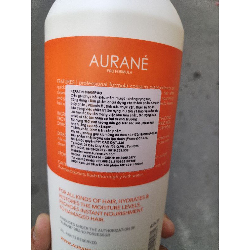 DẦU GỘI XẢ AURANE KERATIN SIÊU MƯỢT NGĂN RỤNG TÓC 1000ML