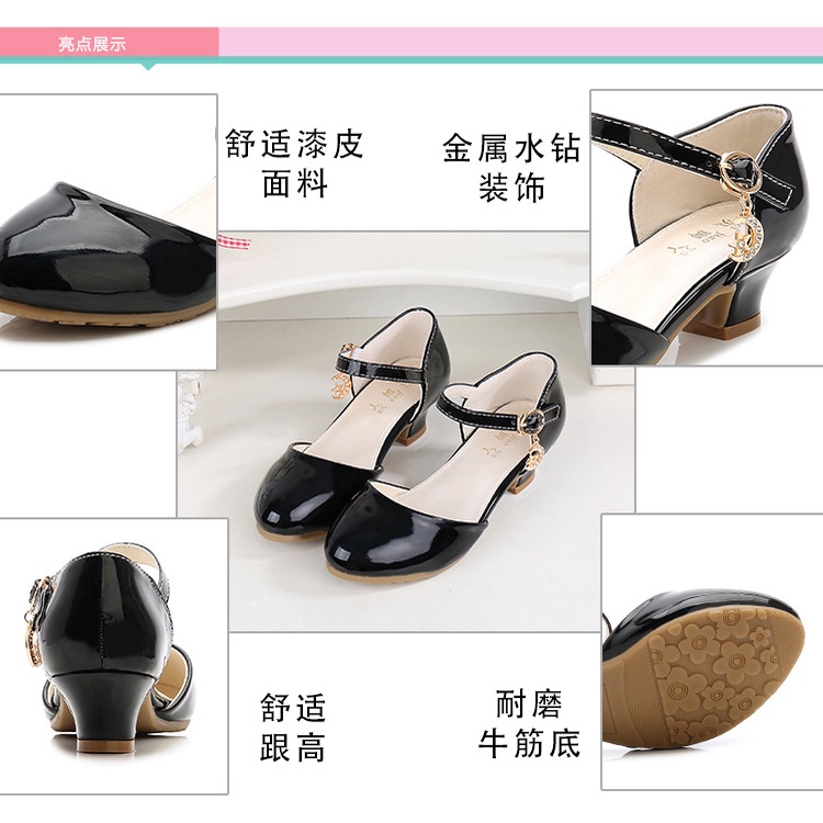 Giày cao gót bằng da phong cách công chúa thời trang cho bé gái