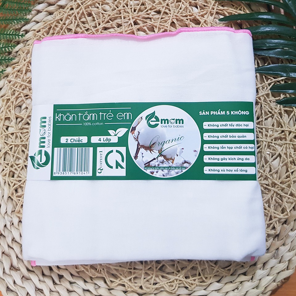 [GÓI 2 CHIẾC] Khăn Tắm Xô Sơ Sinh 4 Lớp Cao Cấp Emom - Khăn Xô 4 Lớp Cho Bé - BTT00686