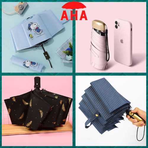 Ô che mưa Dù đi nắng TỰ ĐỘNG gấp gọn, chống tia UV. Ô nhỏ gọn mini bỏ túi du lịch AHA