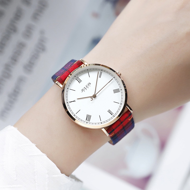 Đồng Hồ Đeo Tay Julius Dây Vải Canvas Phong Cách Anh Quốc Đơn Giản Thời Trang 1015
