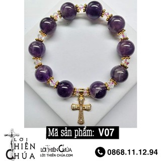 Chuỗi Mân Côi - Tràng hạt đeo tay hoa đá TA tím tự nhiên đẹp 10mm