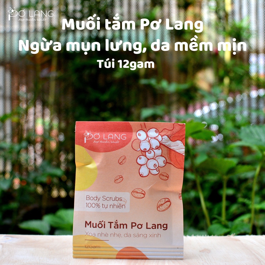 Muối tắm giảm mụn lưng Pơ Lang túi 12 gam (100% Thiên nhiên với dưỡng chất bơ tươi và cà phê Robusta Honey rang mộc)