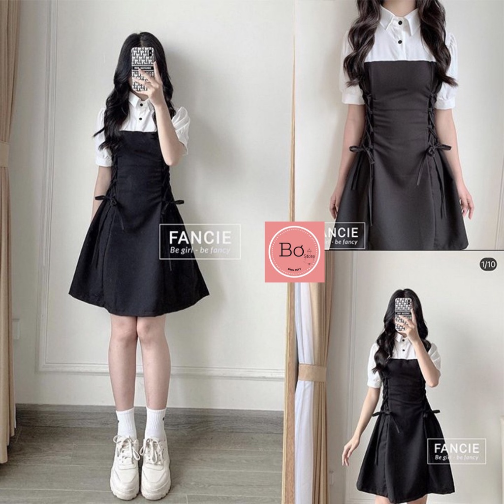 Váy Cổ Trắng Đan Eo Chất Đũi Lụa Cao Cấp Tiểu Thư Hàng Loại 1 Bơ Store | BigBuy360 - bigbuy360.vn