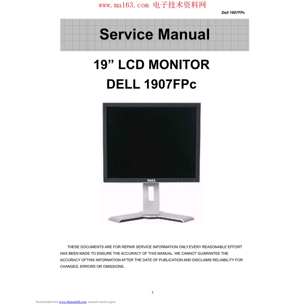 Hướng dẫn sửa chữa và sơ đồ màn Dell 1907FPc