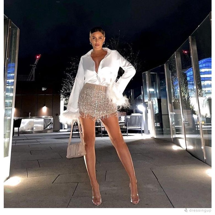 Áo sơ mi tay dài cổ bẻ thắt nút màu trắng thời trang mùa thu cho nữ