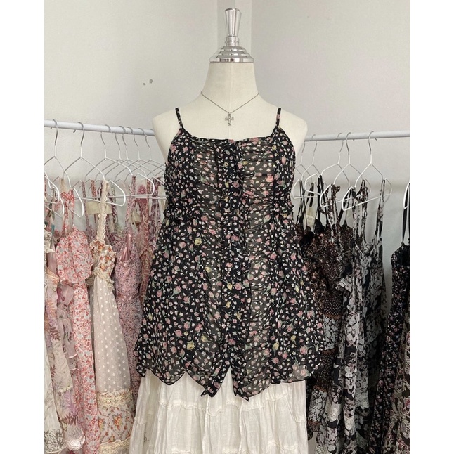 2hand đầm, áo hai dây hoa nhí vintage, fairy hàng si Nhật