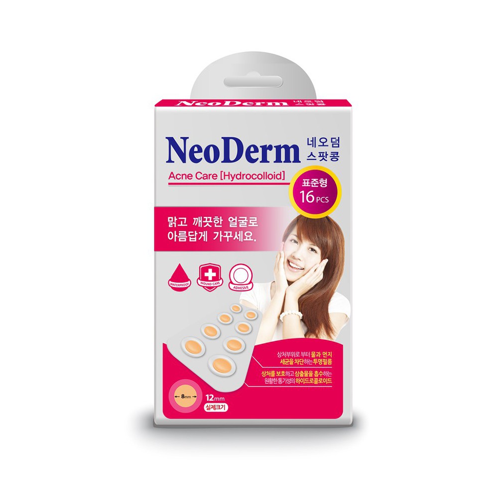 Miếng dán che mụn, mủ và hỗ trợ làm lành vết thương Neoderm L – Hàn Quốc, Hộp 16 miếng 12mm