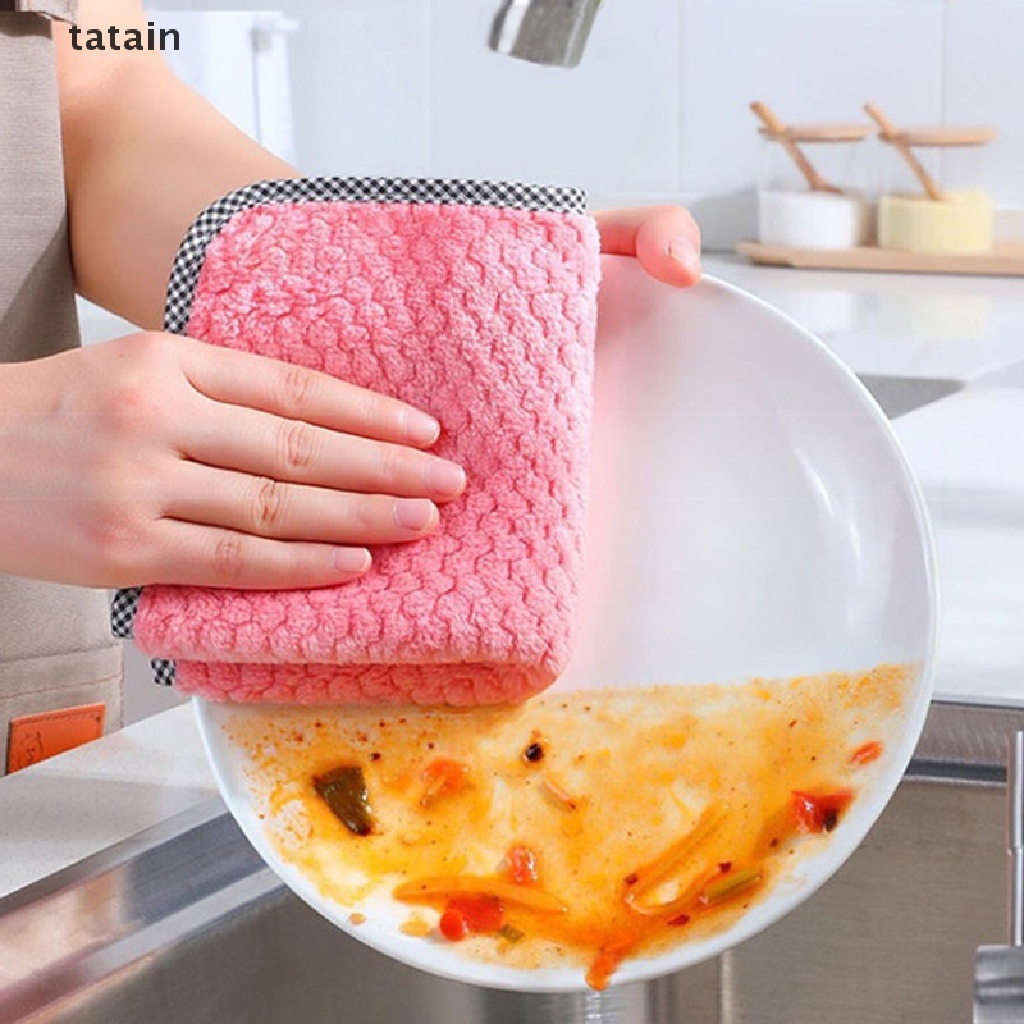 [TAT] 1/5 cái Màu Sắc Ngẫu Nhiên Nhà Bếp khăn lau bát đĩa hàng ngày vải lau nhà bếp vải dày chống dính dầuX