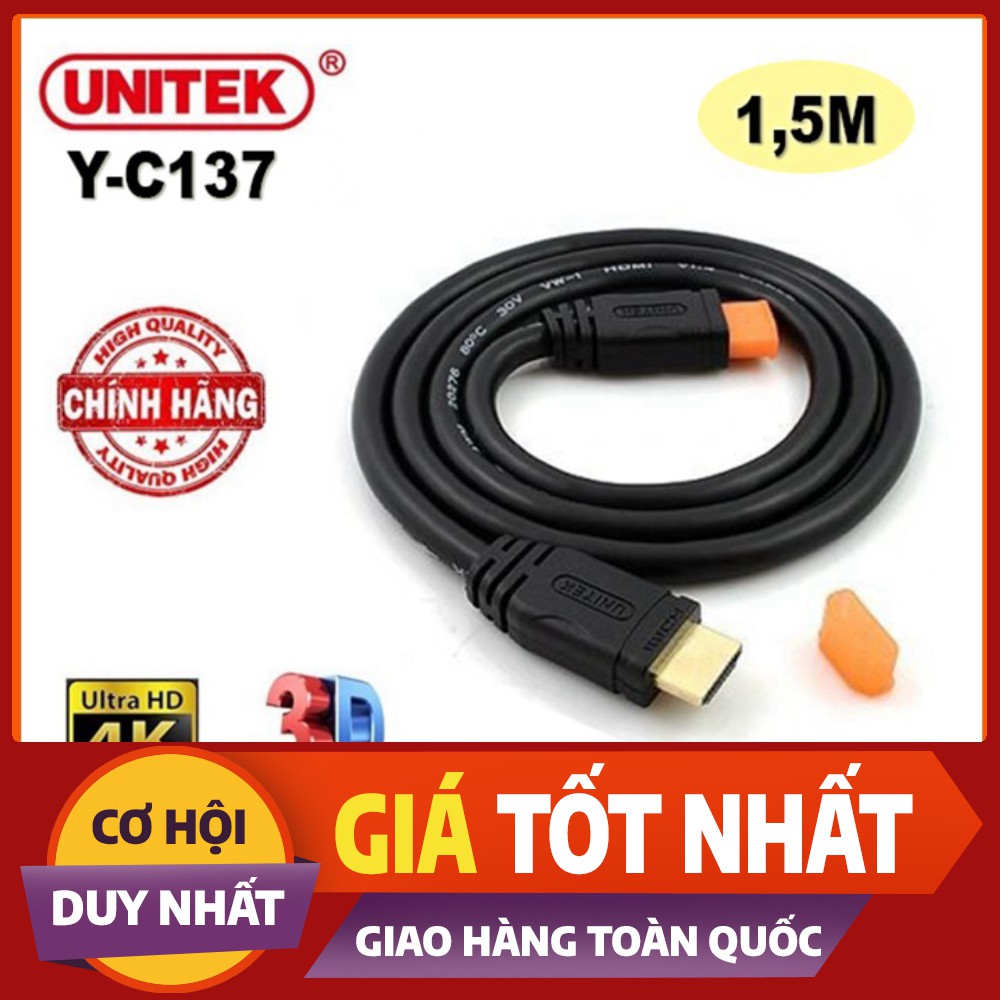 Cáp HDMI 1.4 UNITEK Hổ Trợ 3D, 4K Dài 1.5M (Y-C 137M) - 5M (Y-C 140M)