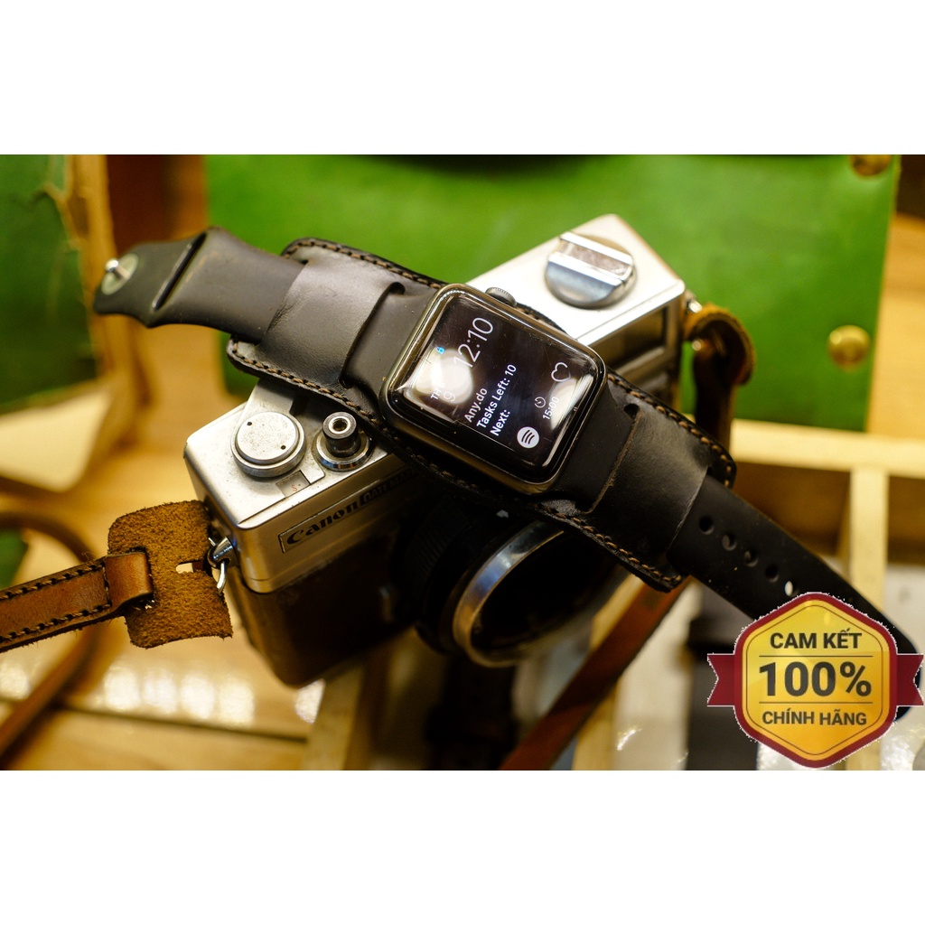 Tấm Đệm Bundstraps Dây Đồng Hồ Da Bò Đen Kiểu Quân Đội Đức Chống Mồ Hôi RAM Leather B2  Bền Đẹp