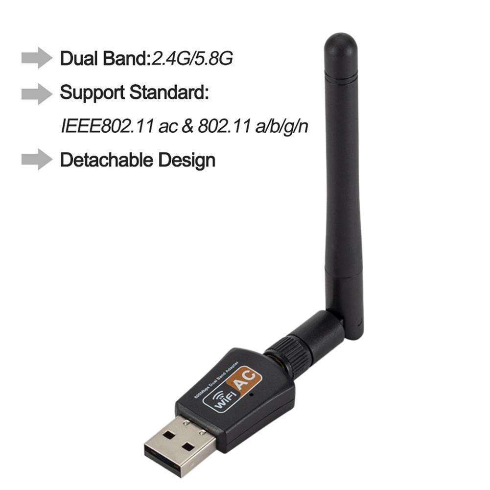 Bộ chuyển đổi mạng USB WiFi không dây 600 Mbps Dual băng tần 2.4 / 5Ghz w / Anten 802.11AC