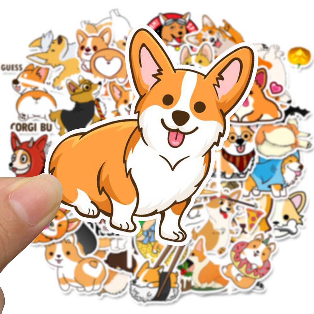Bộ 50 Hình Dán Trang Trí Hình Chú Chó Corgi Dễ Thương
