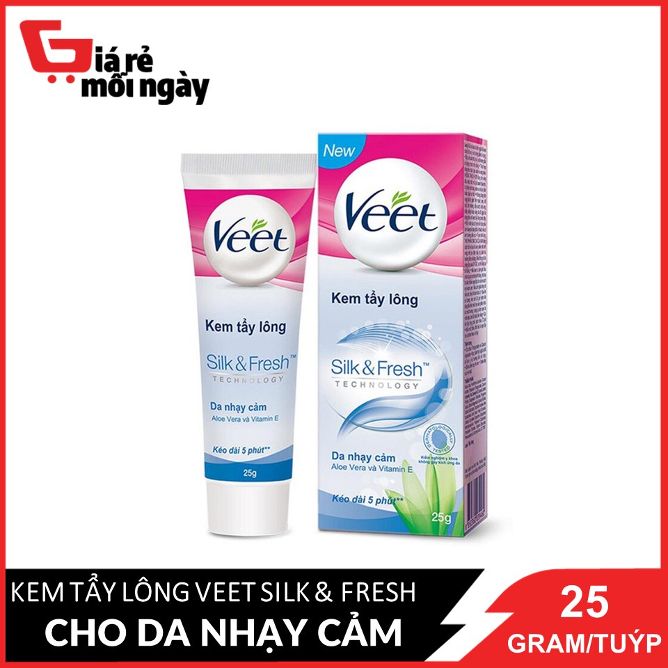 Kem tẩy lông Veet Silk &amp; Fresh Aloe Vera &amp; Vitamin E Dành Cho Da Nhạy Cảm 25g