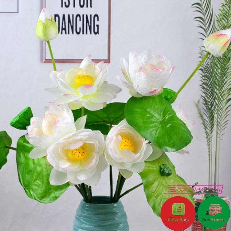 Cụm hoa sen cao cấp 10 nhánh, 70cm, có đài sen