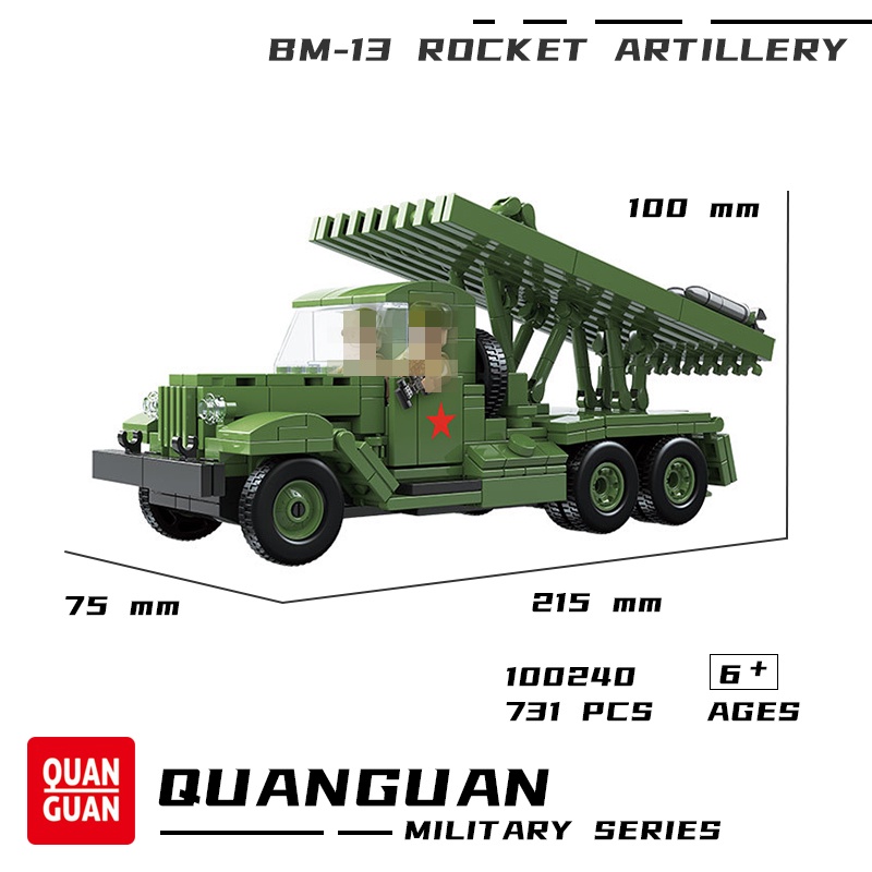Đồ chơi giáo dục Lắp ráp Mô hình xe tăng Quan Guan 100240 WW2 Katyusha BM-13 Rocket Artiller