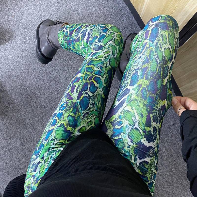 Quần Legging Lưng Cao In Họa Tiết Da Rắn Xanh Thời Trang Cá Tính Cho Nữ