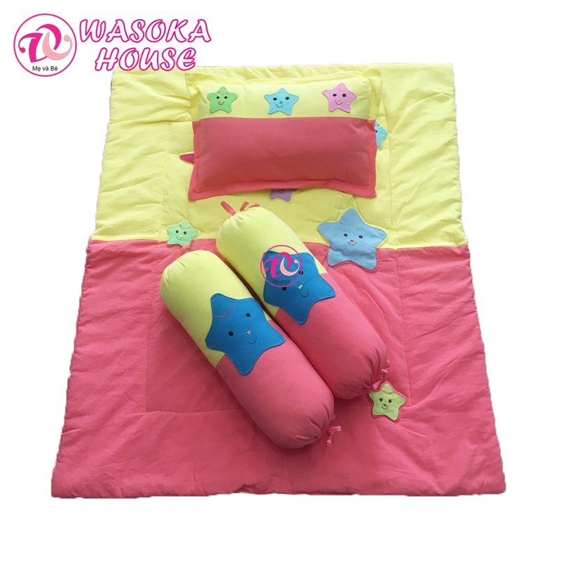Gối mền trẻ em vải cotton cara mềm mát, thấm hút tốt, họa tiết đắp hình sao dễ thương, cho bé dưới 2 tuổi
