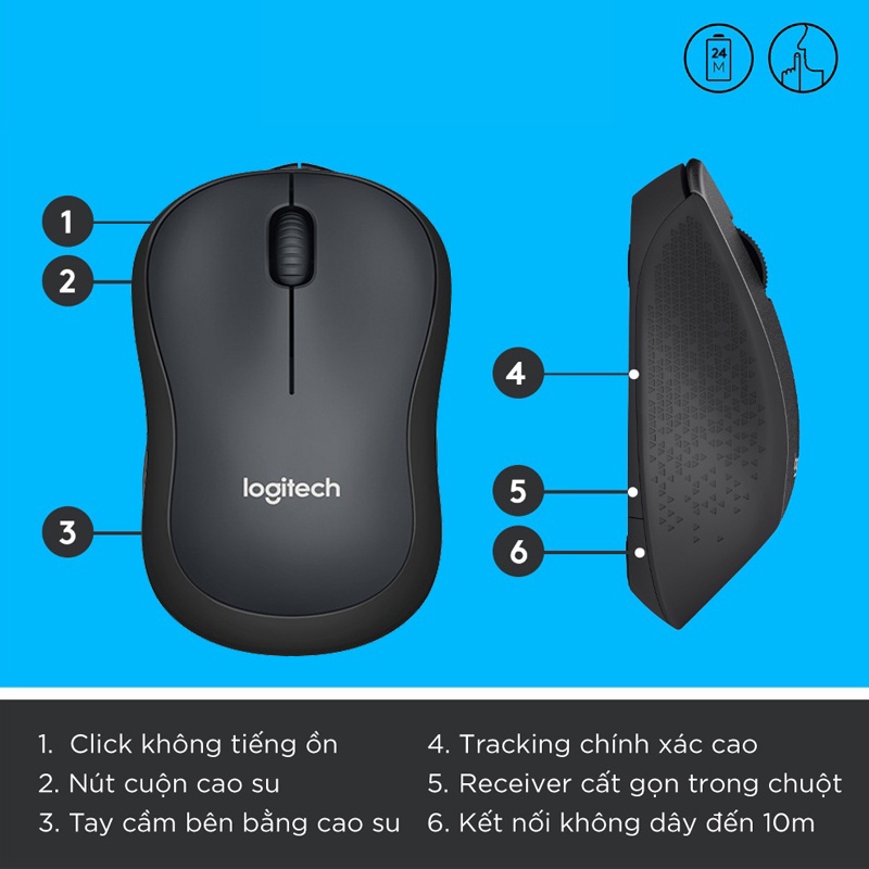 Chuột không dây không tiếng ồn cao cấp Logitech nhỏ gọn, độ nhạy cao,Tặng kèm Pin. Pin lên tới 24 tháng BH 1 năm Enzopro