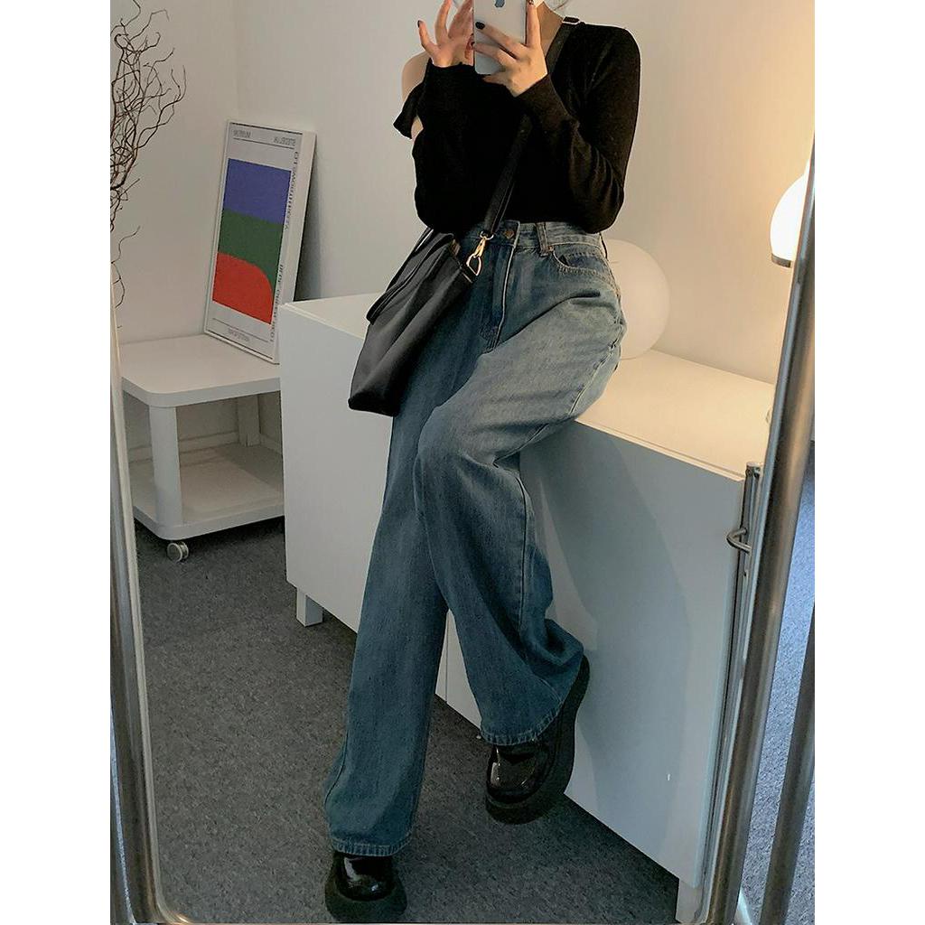 Quần Jean Ống Rộng Lưng Cao Theo Phong Cách Retro Dễ Phối Đồ 62767