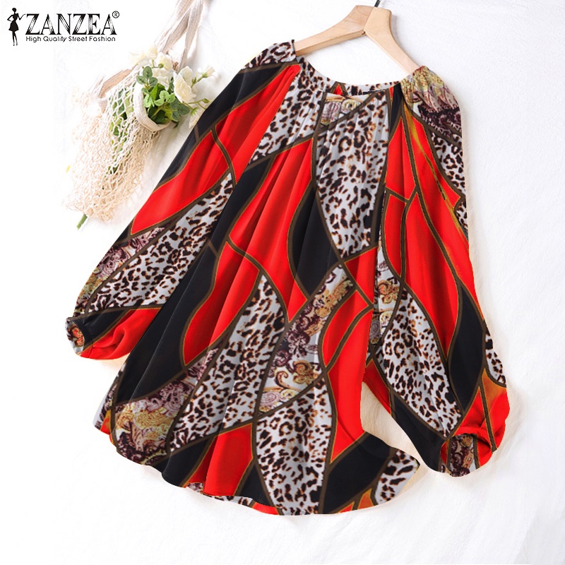 Áo kiểu Zanzea tay dài họa tiết da báo thời trang thích hợp cho nữ