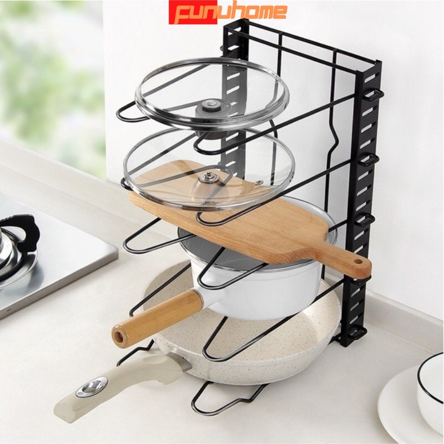 Giá, kệ để nắp nồi, chảo, thớt dụng cụ nhà bếp nhiều tầng tiện lợi không cần khoan lỗ