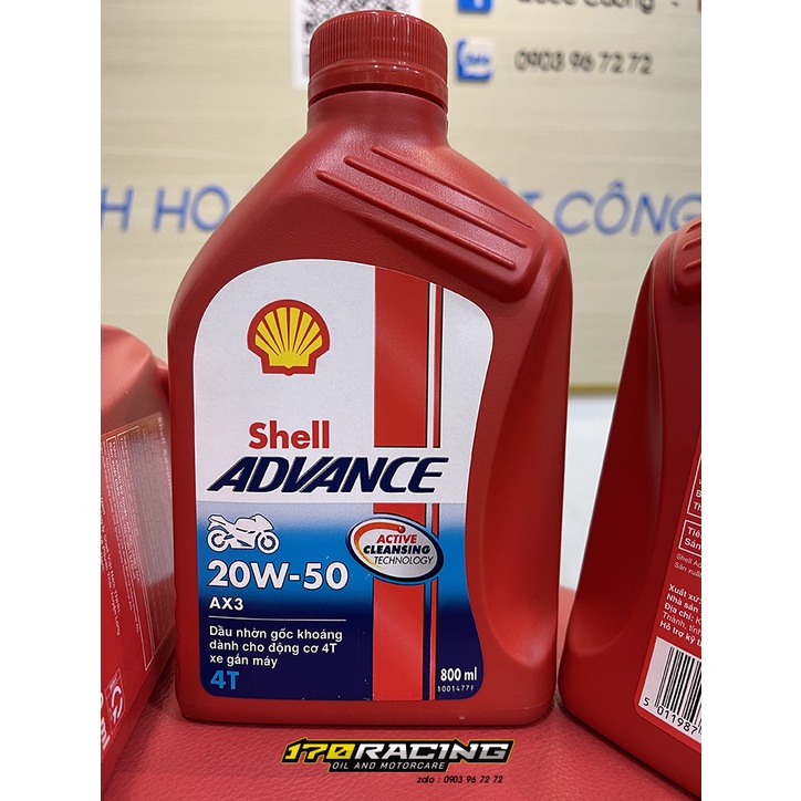 (HCM) Nhớt Xe Máy 20W-50 AX3 SHELL ADVANCE Công Thức ACTIVE CLEANSING TECHNOLOGY Dung Tích 800ML - 1 Lít Chính Hãng