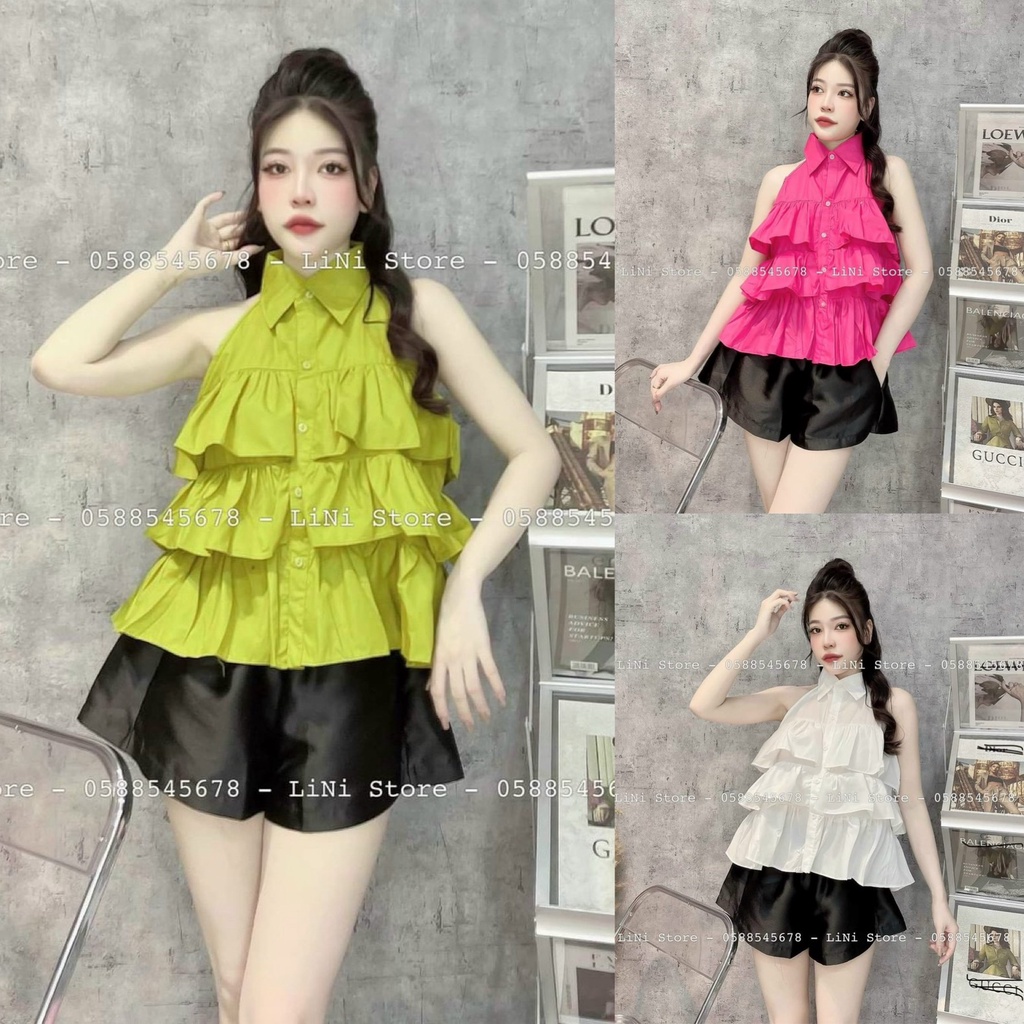 Set bộ đồ nữ áo bèo xếp ly tầng mix quần ống rộng siêu xinh với 3 tone màu sáng da dành cho các nàng đi chơi