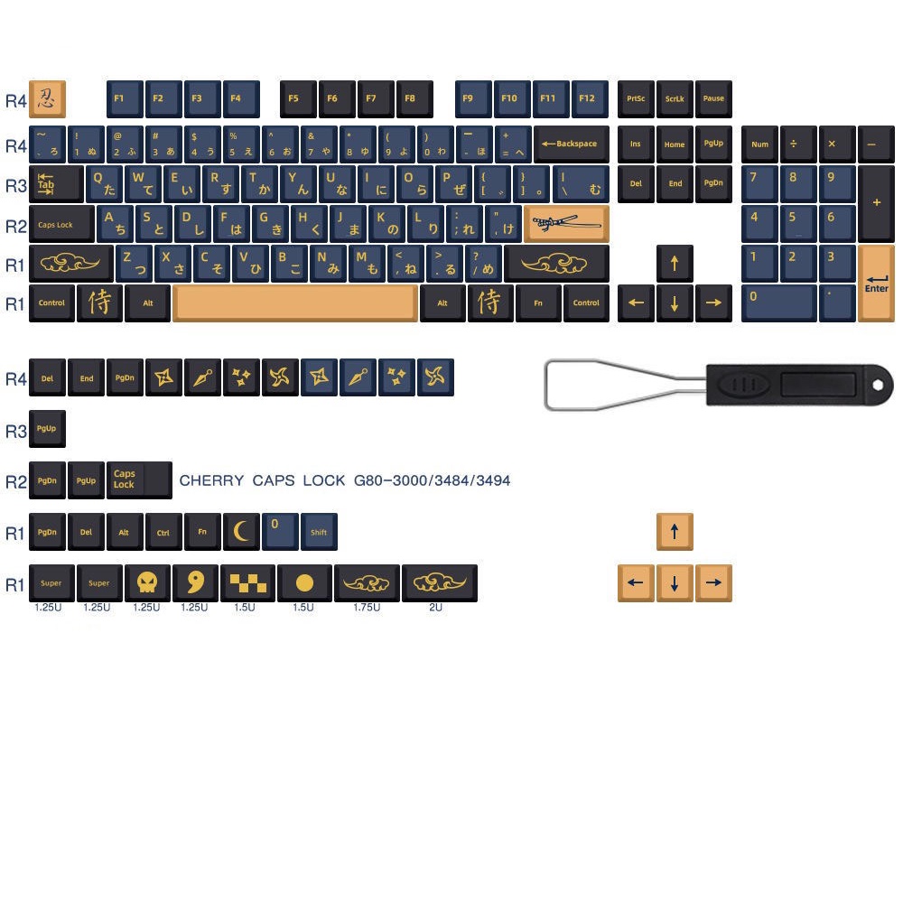 Keycaps PBT - Blue Samurai - Cherry Profile - 139 Nút Dành Cho Phím Cơ