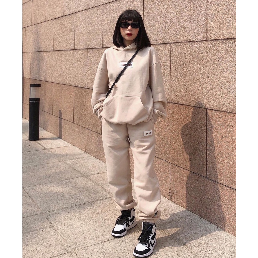 Set Bộ Áo Hoodie Nỉ Nữ Form Rộng Tag Ngực + Quần Jogger Nỉ Bo Ống Unisex Ulzzang