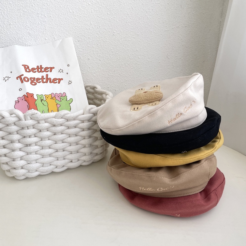 Mũ Beret Thêu Chữ / Mèo 3D Dễ Thương Phong Cách Hàn Quốc Cho Bé Trai