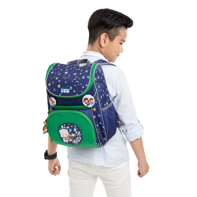 [HOO HOO HA HA!] Ba Lô Chống Gù Lớp Học Mật Ngữ Multi Blue Bravery in hình dễ thương cho bé tiểu học