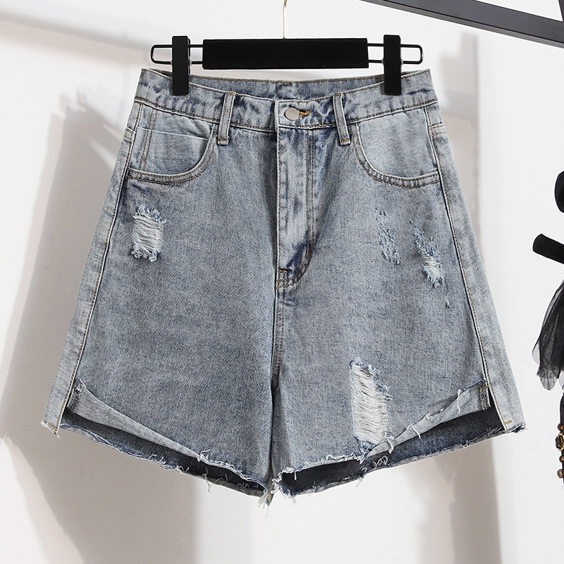 Quần Short Jean Rách Màu Sắc Lưng Cao Tôn Dáng Cho Nữ Lên Đến 100kg M-5xl