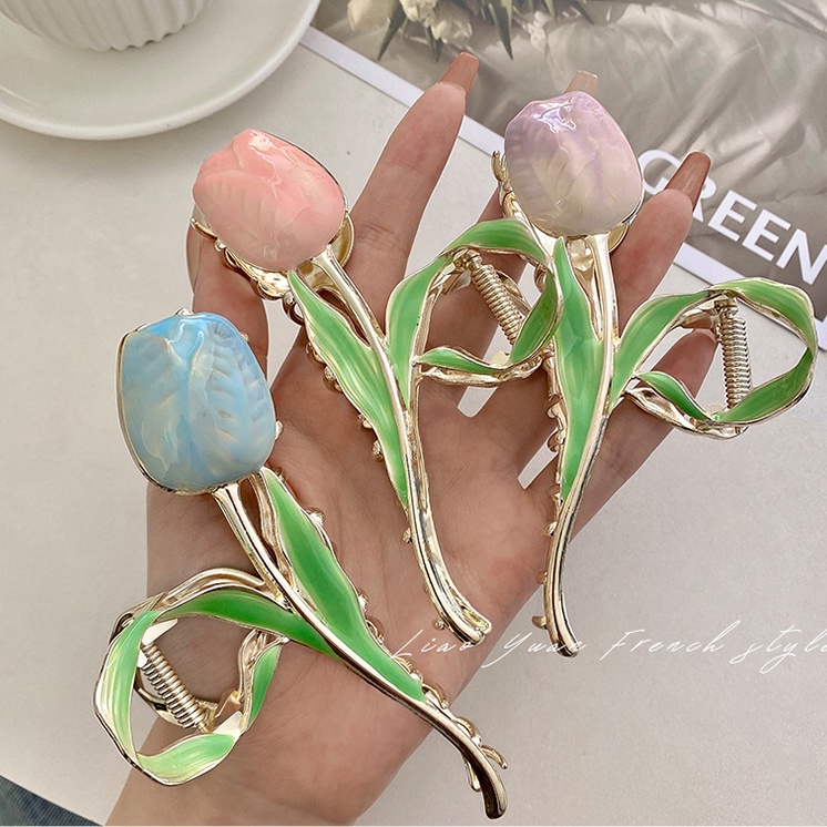 Kẹp TóC HìNh Hoa Tulip PhốI Lá ThờI Trang Cho Nữ